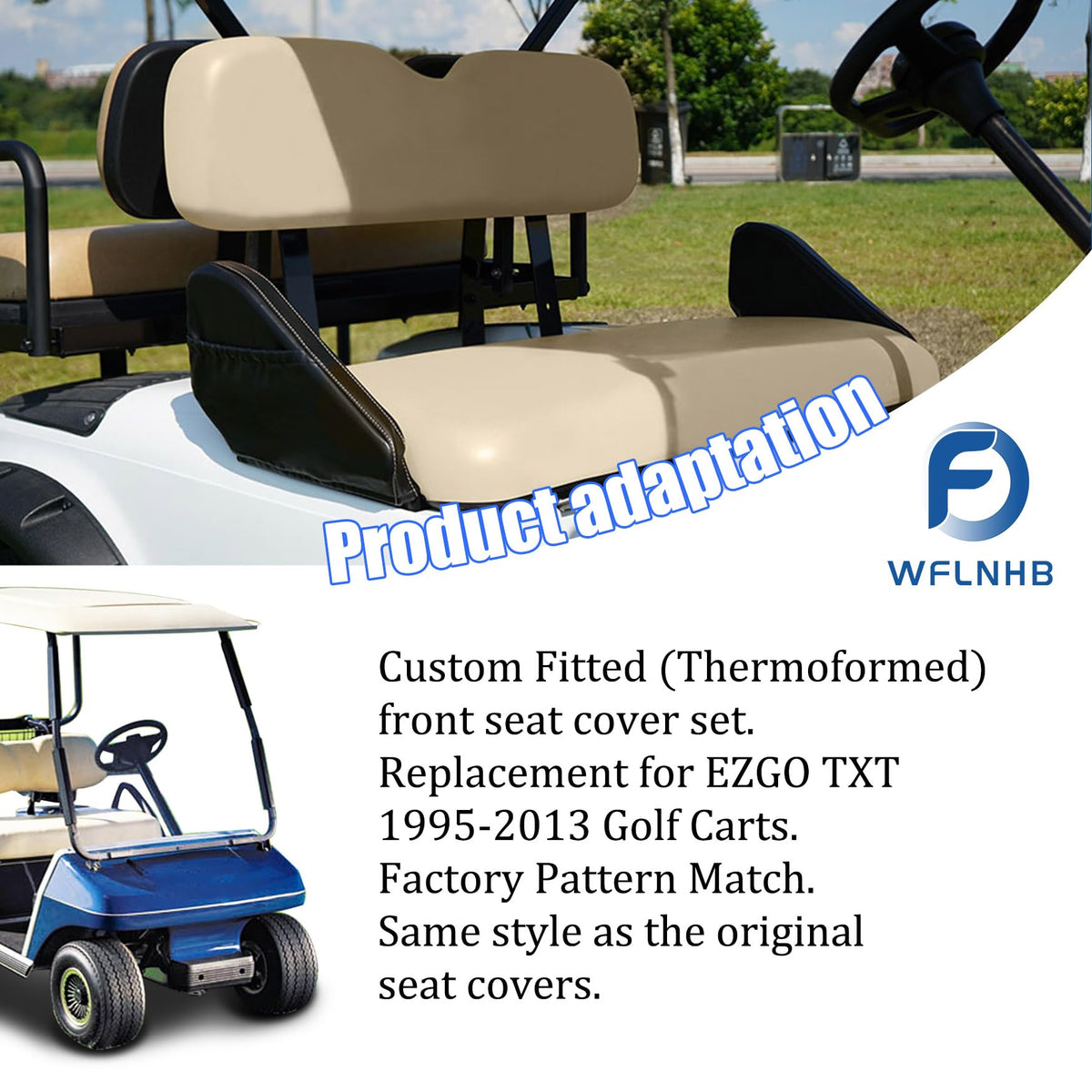 WFLNHB marine-grade vinyl material resists sun damage for EZGO TXT front seats