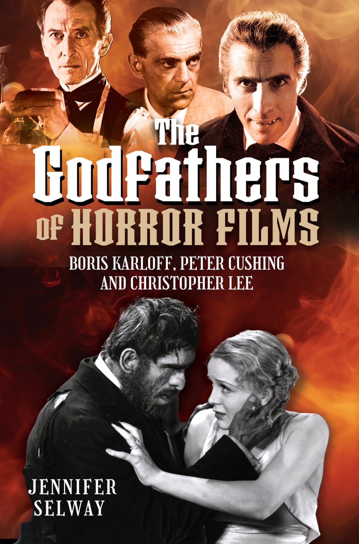 White Owl Godfathers book cover featuring Karloff, Cushing, and Lee for horror history collectors.