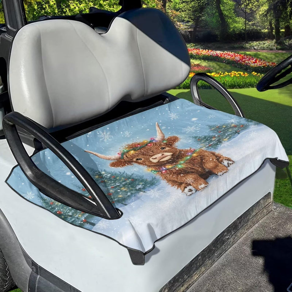 Whosucclay Highland Cow golf cart seat cover with universal fit for Club Car comfort and protection