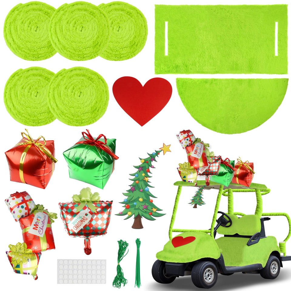 WHYMEO golf cart seat cover in green adds festive comfort for parades.