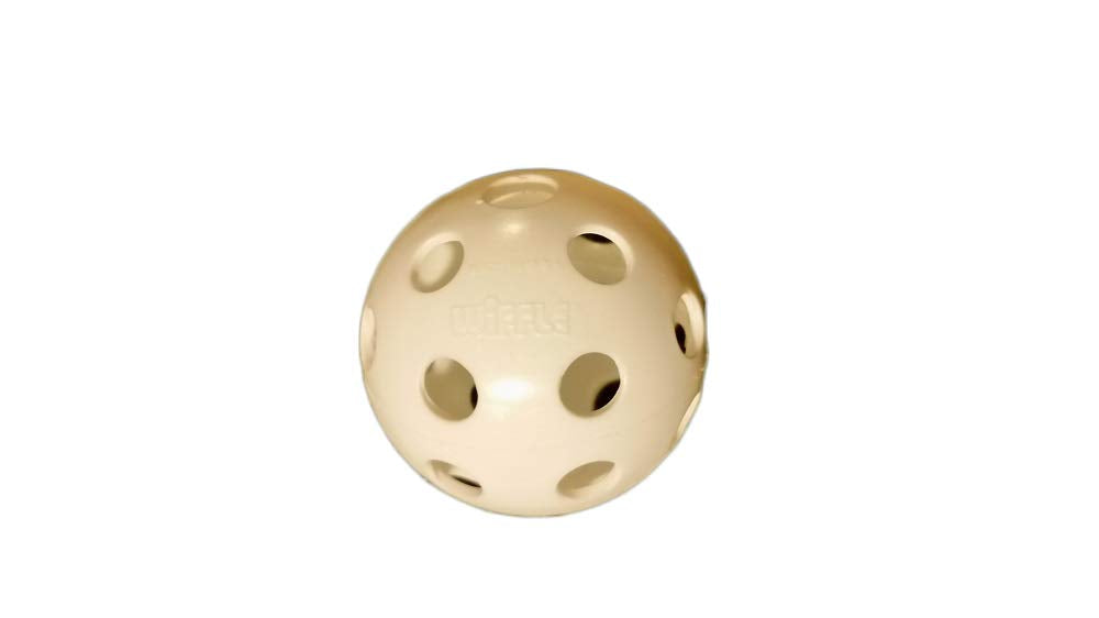 WIFFLE perforated ball suitable for indoor and outdoor safe practice.