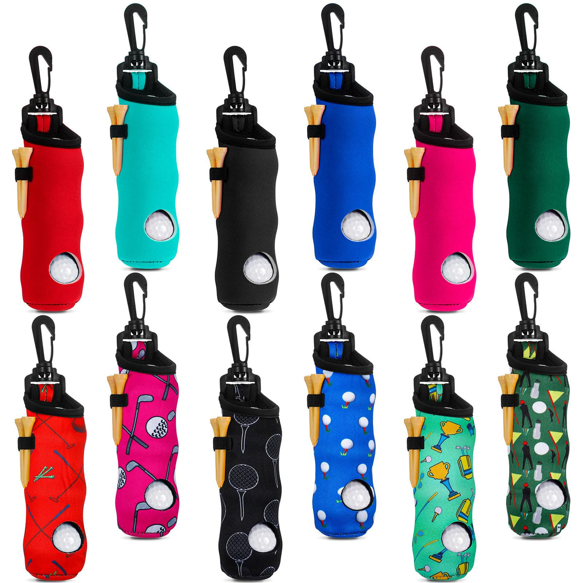 WILLBOND 12-pack neoprene golf ball pouch in multicolor for on-course organization