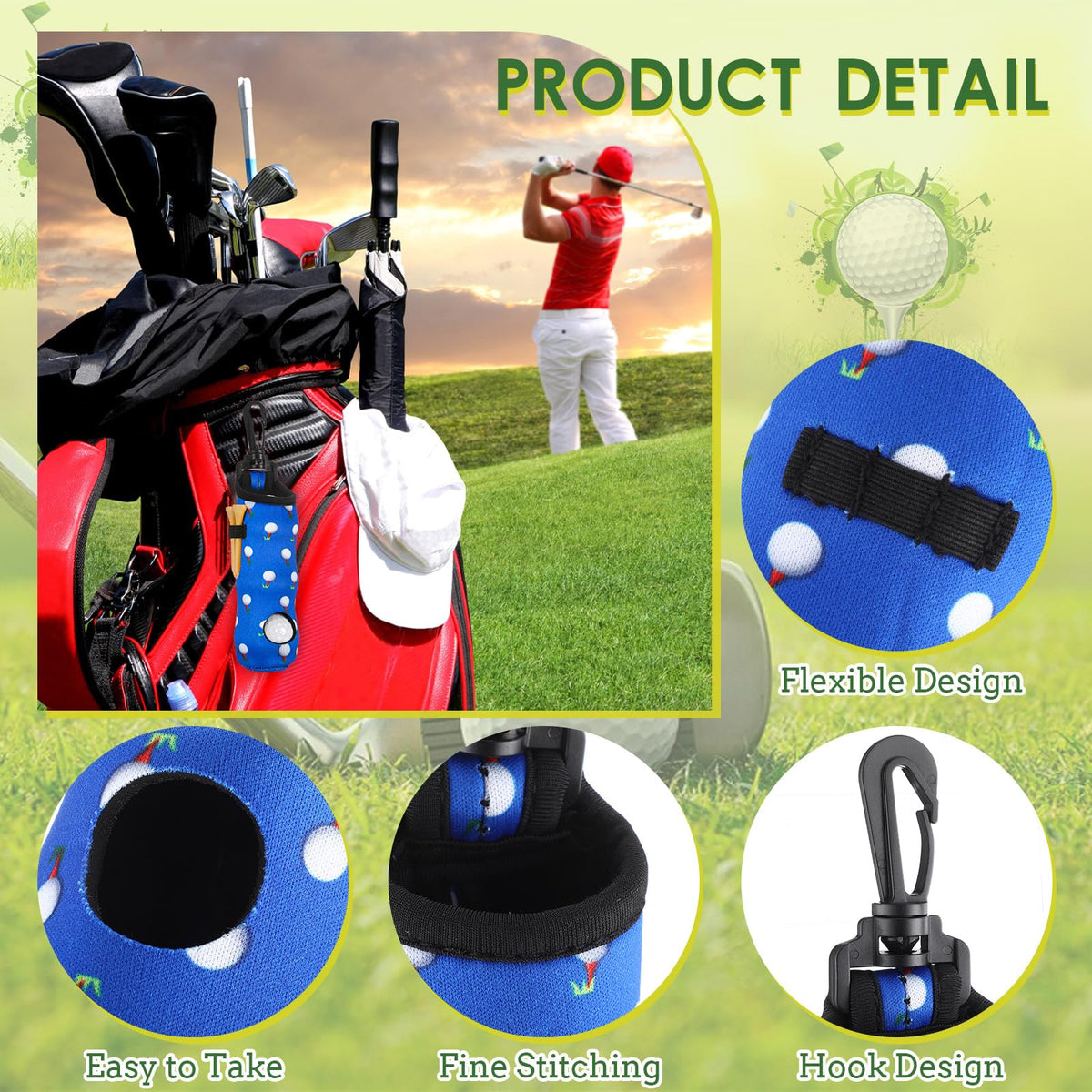 WillBond golf ball holder tees pocket keeps tees organized during rounds.