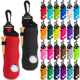 WillBond neoprene golf ball pouch holding three balls, ideal on the course.