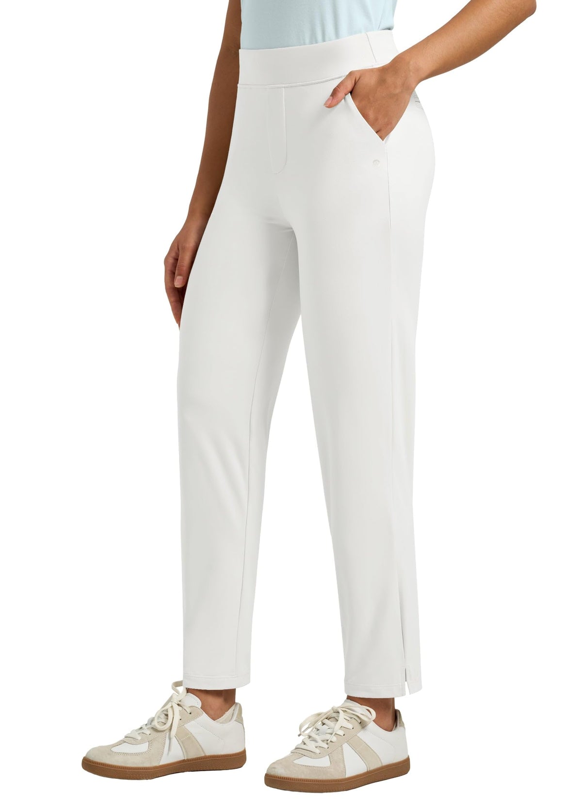 Willit golf pants display 25.5-inch ankle length for petite wear.