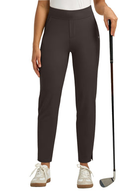 Willit women's golf pants, coffee, ankle length with travel-ready stretch for travel