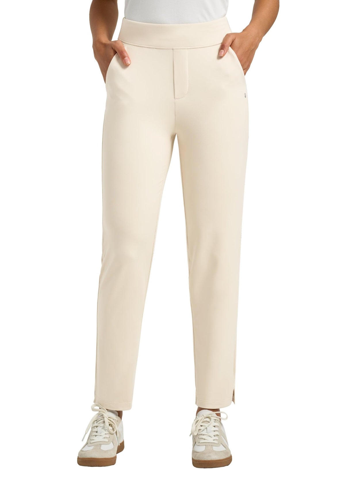 Willit cream golf pants, back view, faux fly adds dressy touch