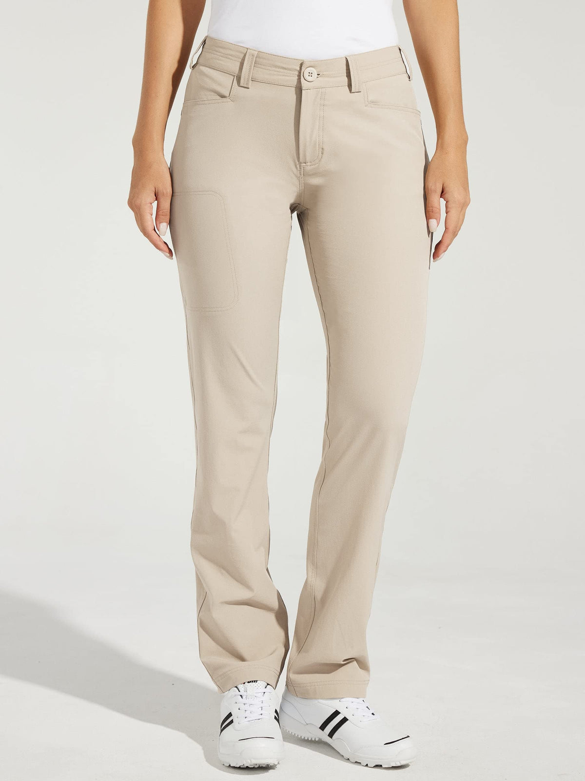 Willit women's golf pants back zip pocket securely stores valuables on course.