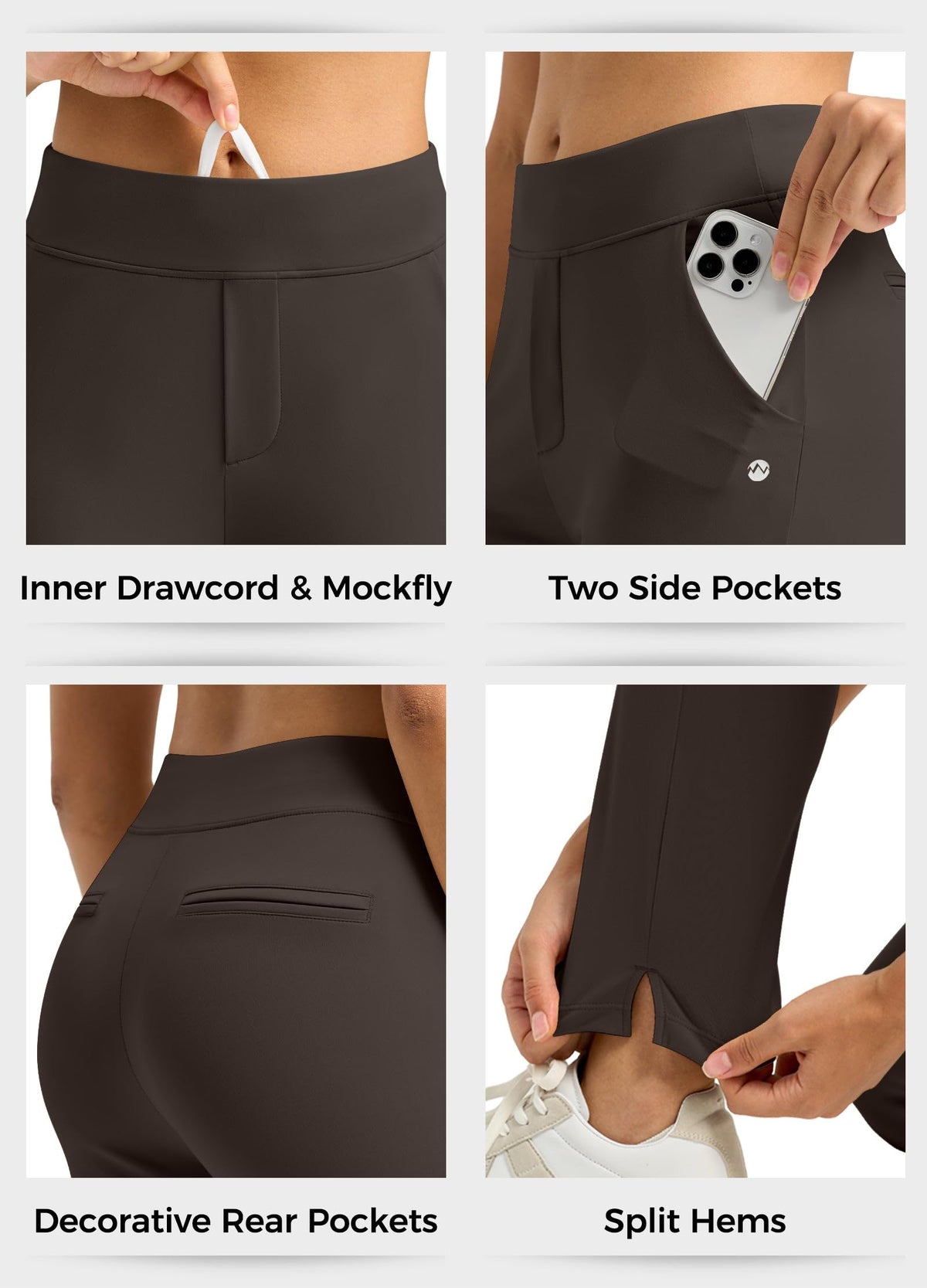 Willit golf pants with front pockets and decorative back pockets in coffee