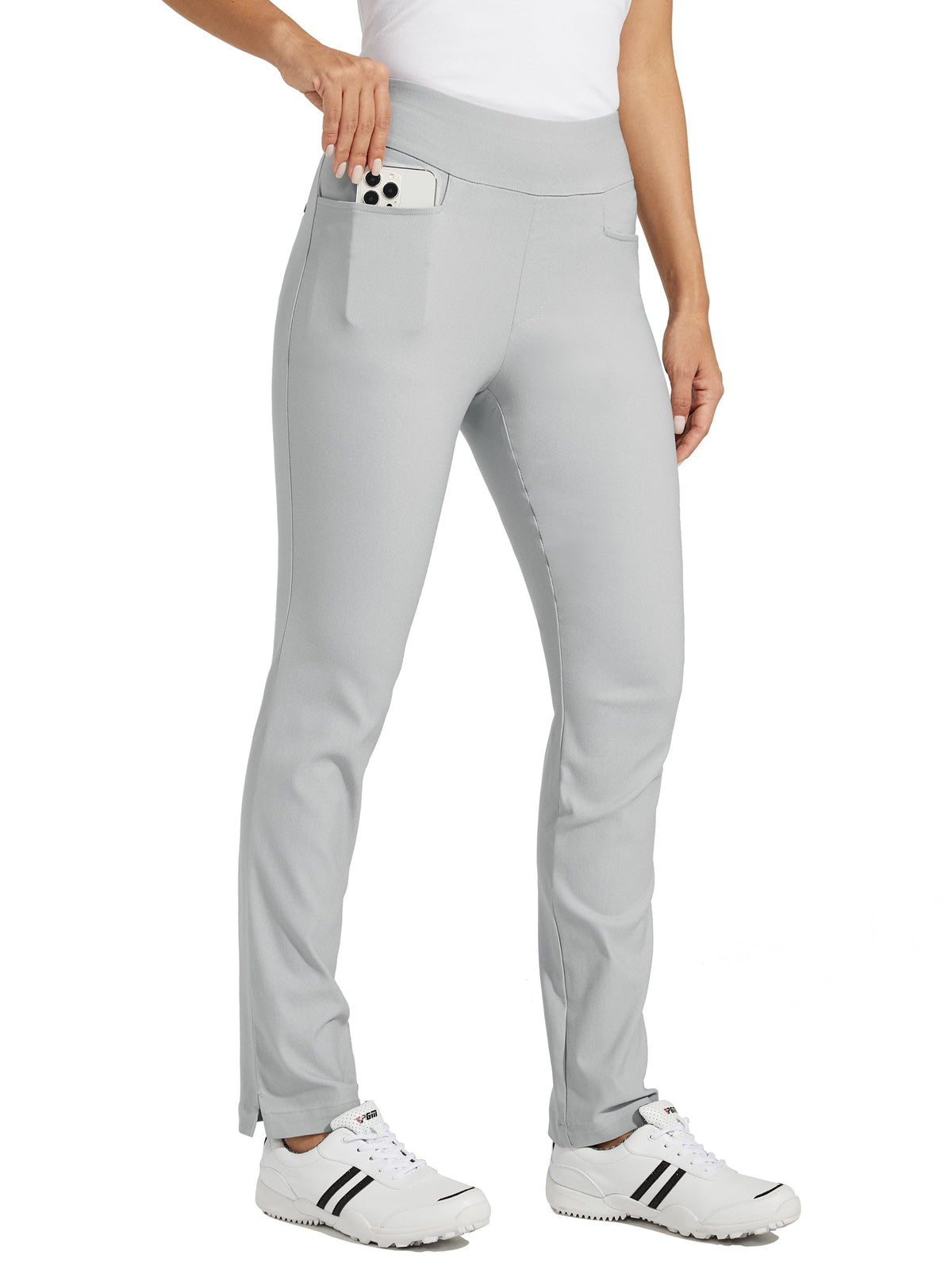 Willit women's golf pants in action during hiking showing durability and comfort
