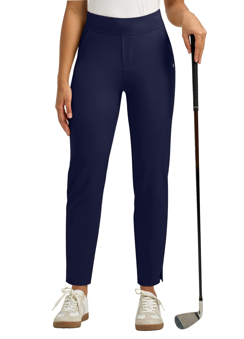 Willit women's golf pants navy ankle front view showing stretch for all-day comfort