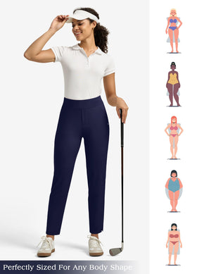 Willit women's golf pants travel friendly wrinkle resistant fabric ideal for packing.