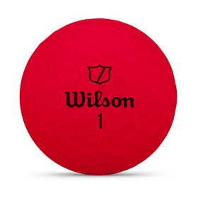 Wilson 2025 Duo Soft red ball close-up—velocity core for smooth feel.