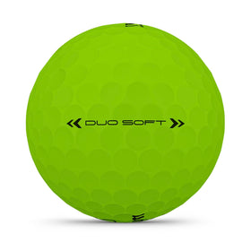 Wilson 2025 Duo Soft green ball on tee demonstrates stable launch and control.