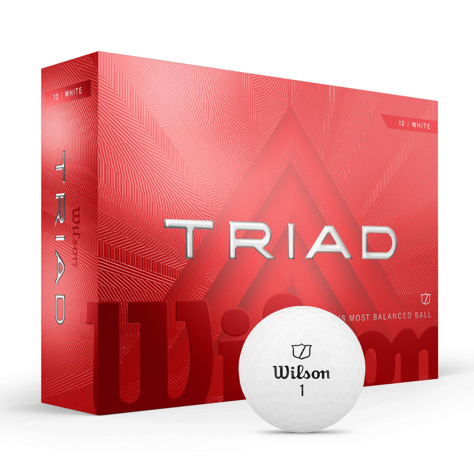 Wilson 2025 Triad golf balls pack shot showing 12 white balls for on-course versatility