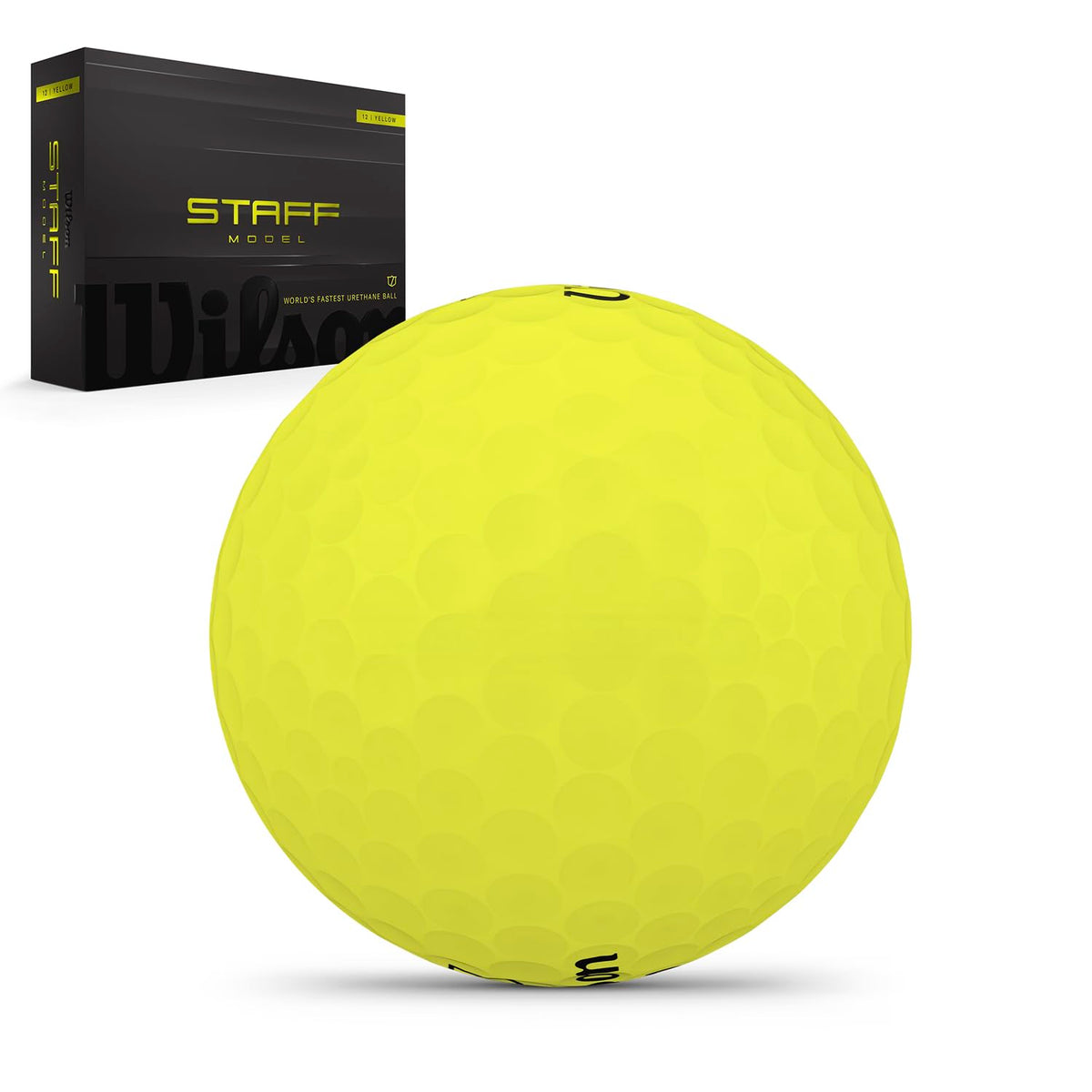 Close-up of Wilson Staff Model yellow urethane cover highlighting premium feel and velocity
