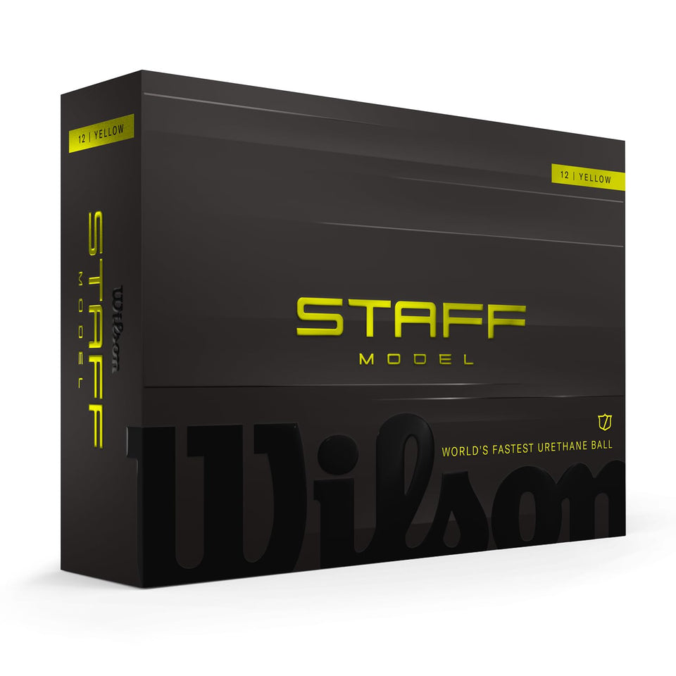 Wilson 2026 Staff Model yellow pack showing precision-focused golf balls for every round