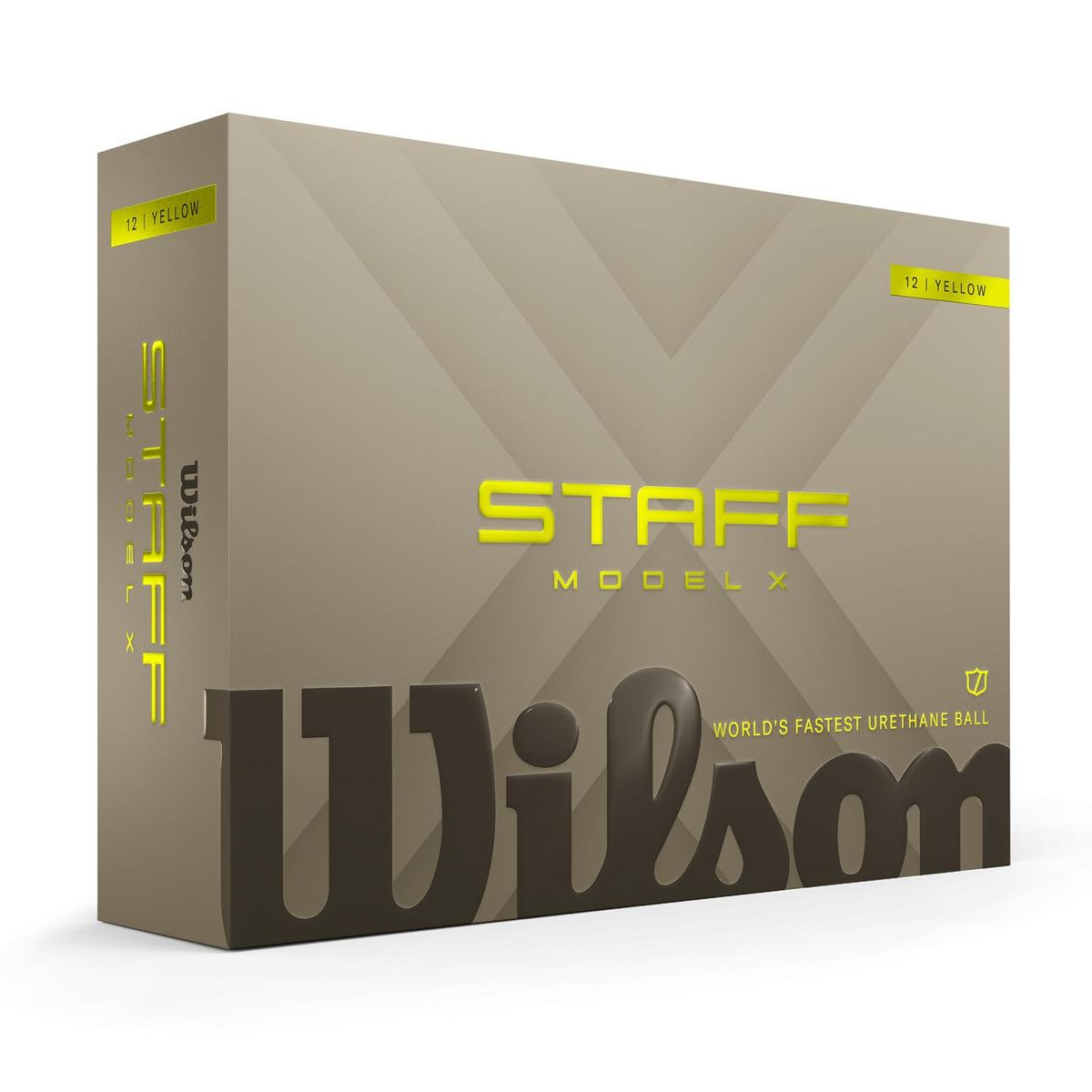 Wilson 2026 Staff Model X yellow ball closeup, highlighting urethane construction for speed