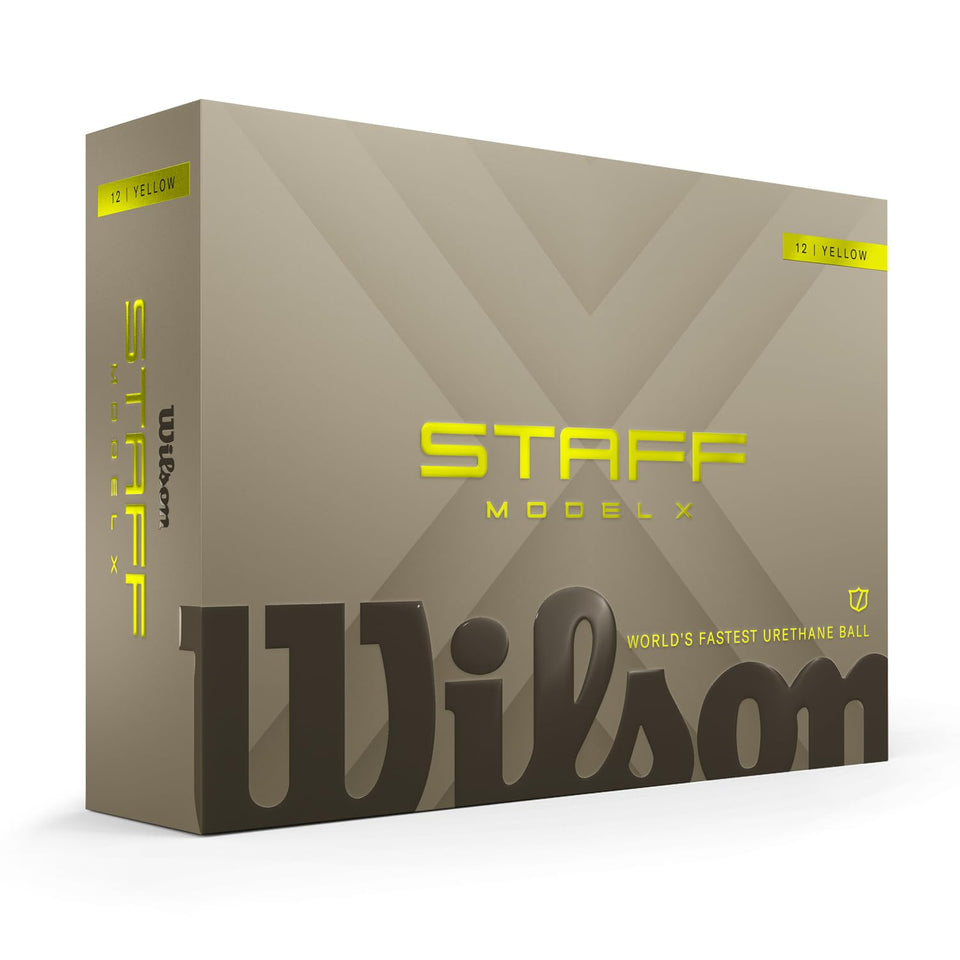 Wilson 2026 Staff Model X yellow ball closeup, highlighting urethane construction for speed