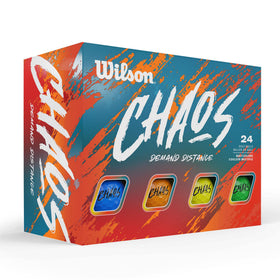 Wilson CHAOS 2024 balls pack front view with multicolor finish for easy course tracking.