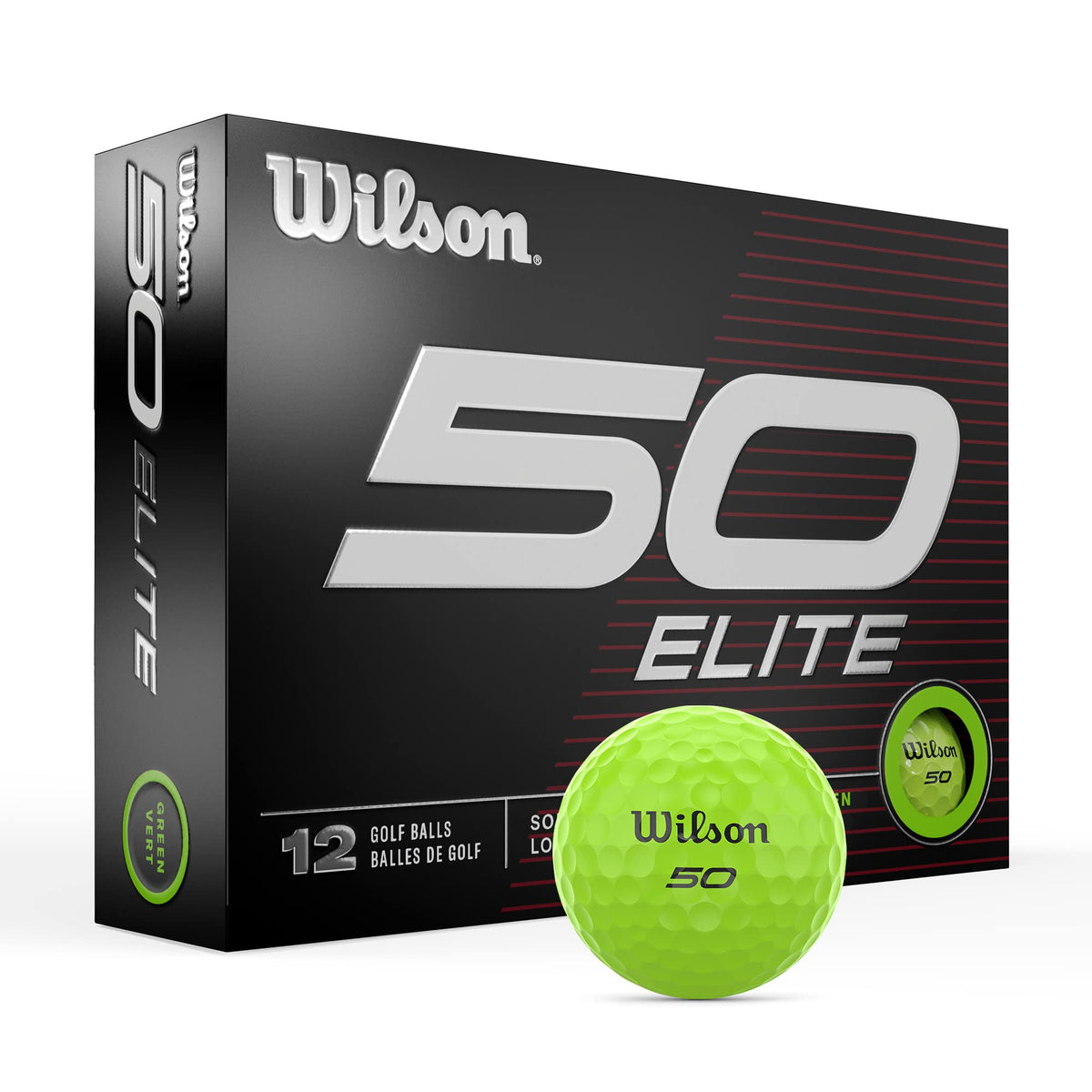 Wilson Fifty Elite golf balls (green) deliver soft feel and distance for greenside play.