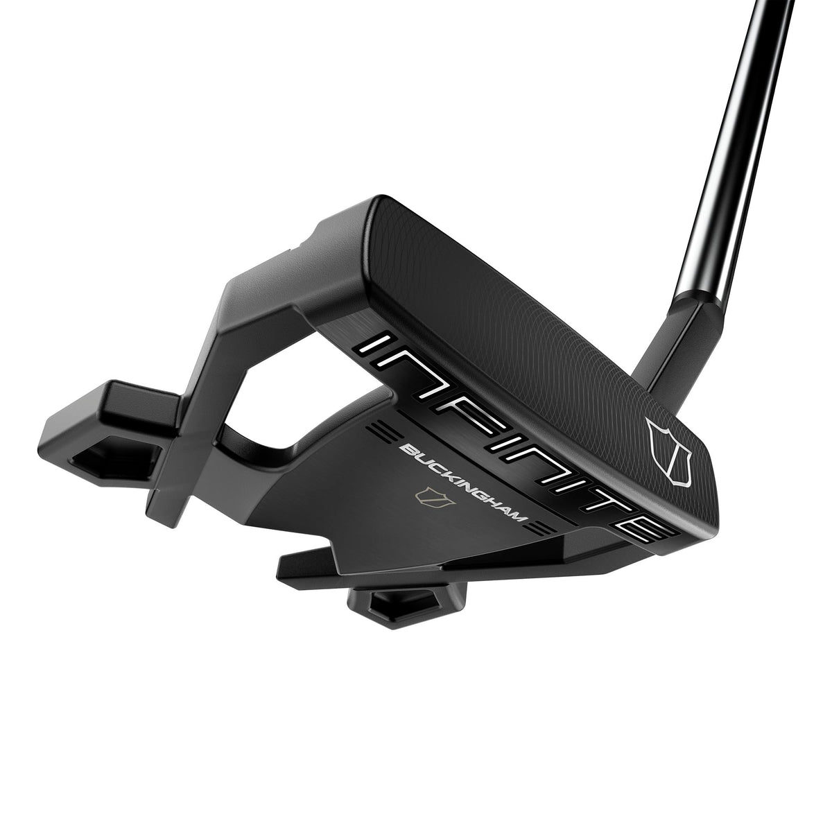 Wilson Infinite Buckingham left-handed 34-inch face close-up showing double-milled texture for consistent roll.