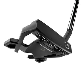 Wilson Infinite Buckingham left-handed 34-inch face close-up showing double-milled texture for consistent roll.