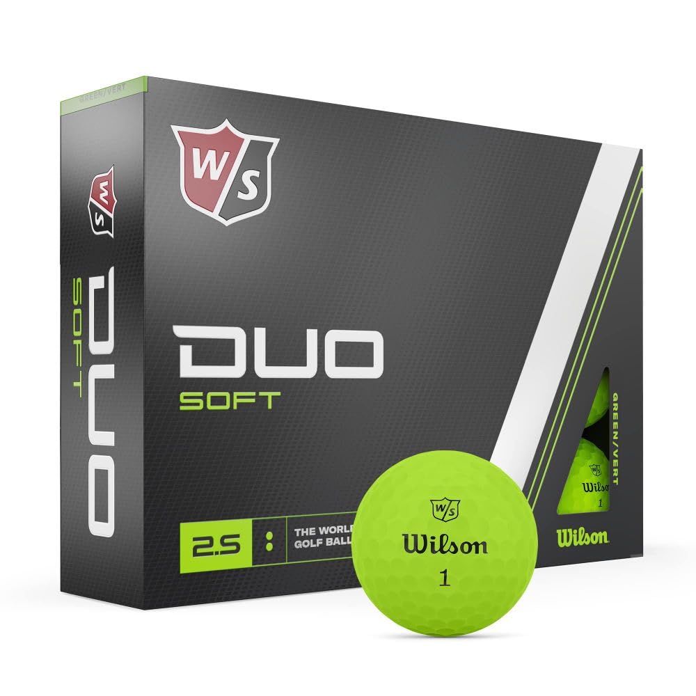 Wilson Staff Duo Soft 12-pack green front view highlighting soft feel and distance potential