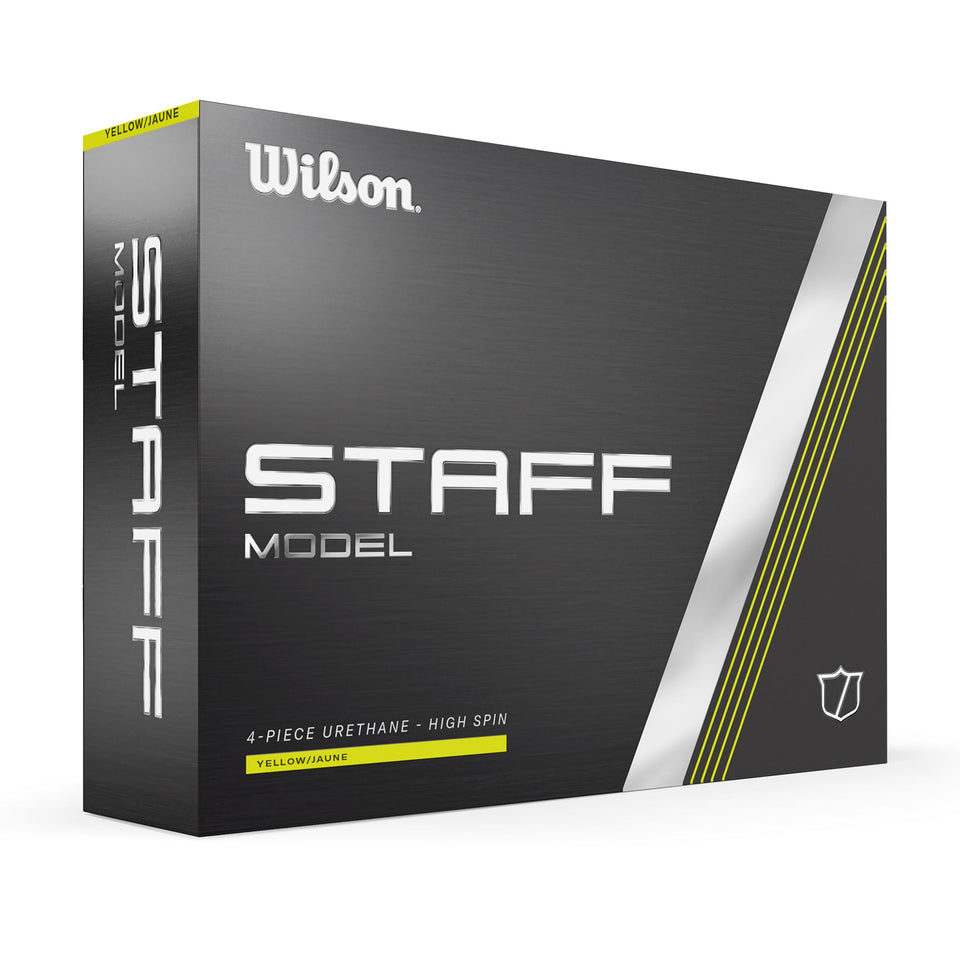 Wilson Staff Model yellow golf ball pack with high visibility on the course.