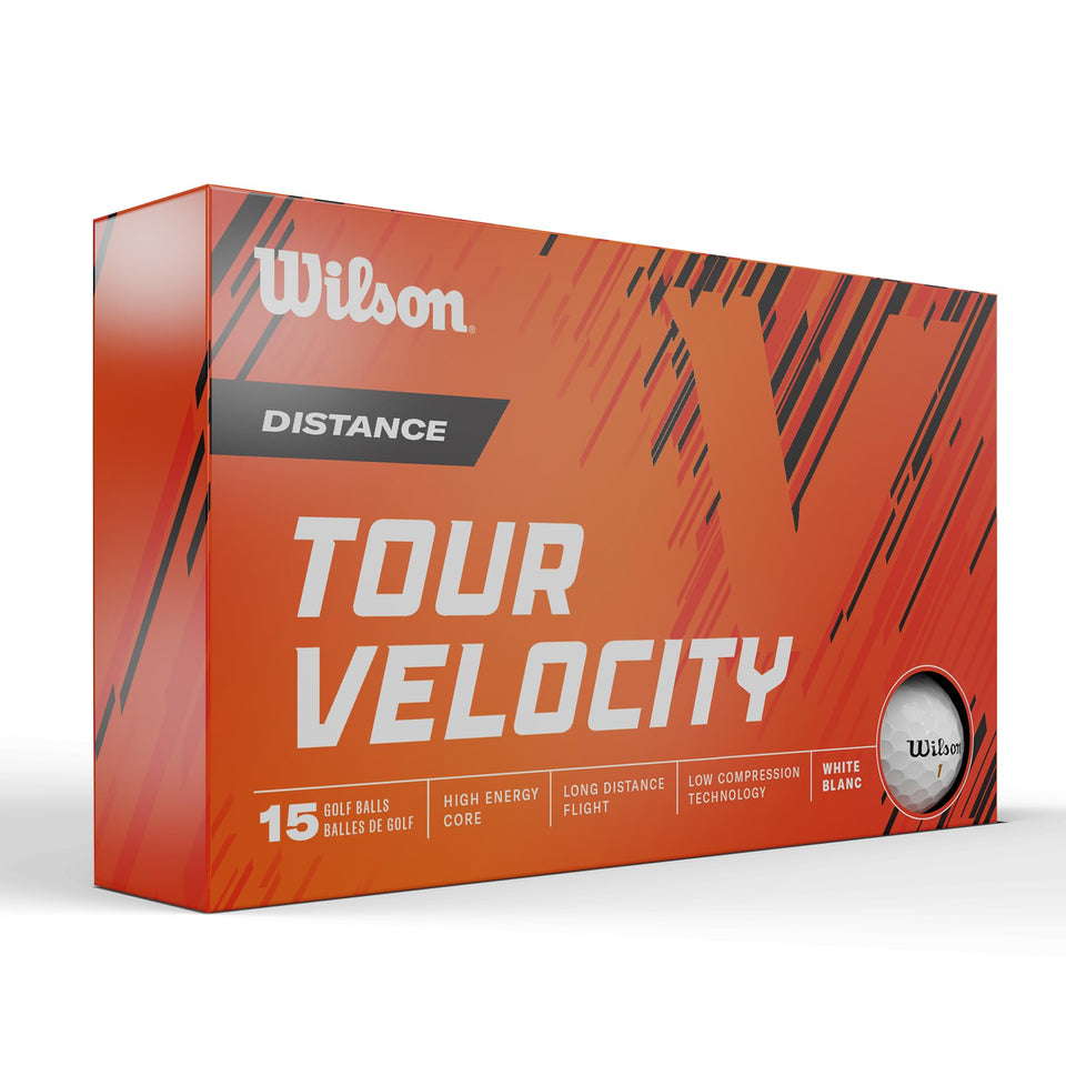Wilson Tour Velocity Distance golf balls in white for straighter flights and distance.