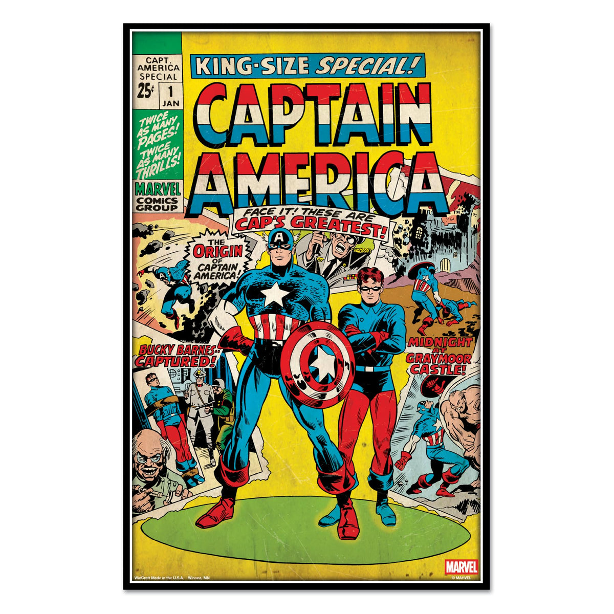 WinCraft Captain America sign 11x17, durable matte finish for wall display