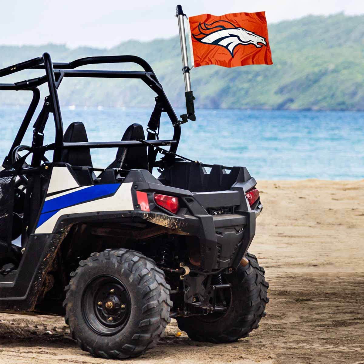 WinCraft two-ply flag with double-sided logos reads clearly from both sides