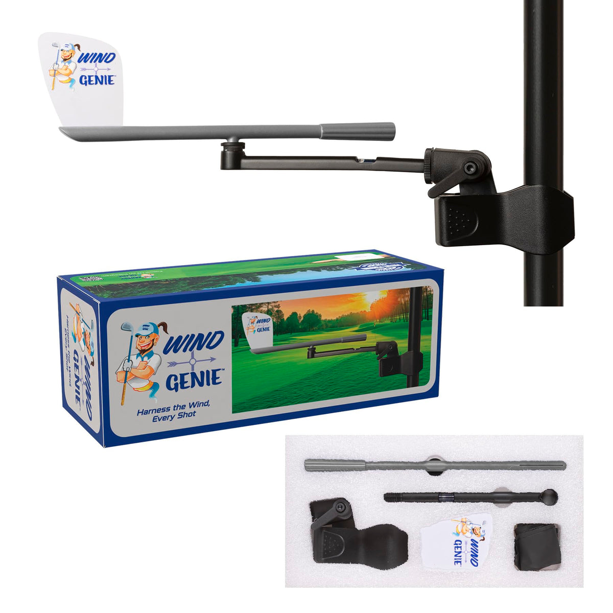 Wind Genie golf cart wind pointer overview showing real-time wind reads