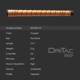 Winn 5DTWR-CP Dri-Tac Wrap precision tapered profile enhances grip accuracy.