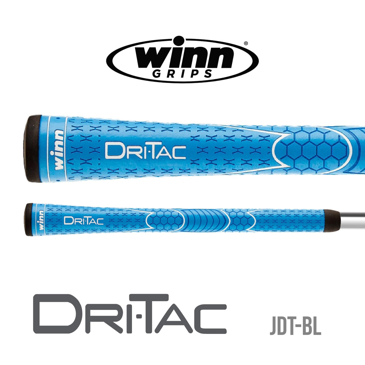 Close-up texture of Winn Dri-Tac junior blue grip showing tacky feel