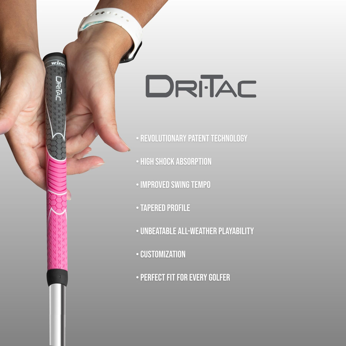 Winn Dri-Tac color options to match shafts and clubs.