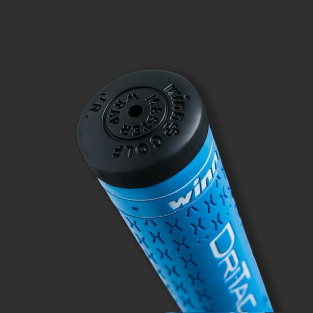 Winn Dri-Tac Junior blue grips close-up shows cushioned texture for secure control.