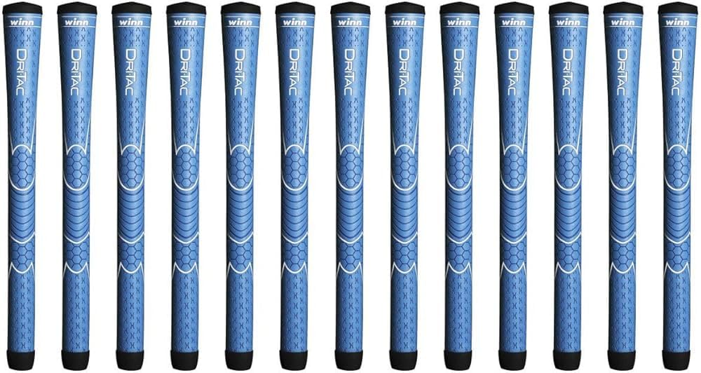 Winn Dri-Tac Junior blue grips pack front view with all-weather non-slip comfort.
