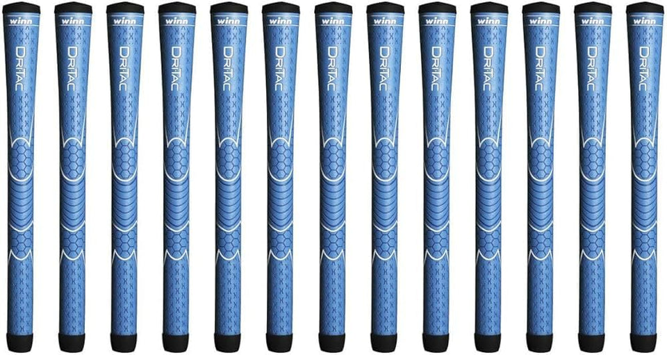 Winn Dri-Tac Junior blue grips pack front view with all-weather non-slip comfort.