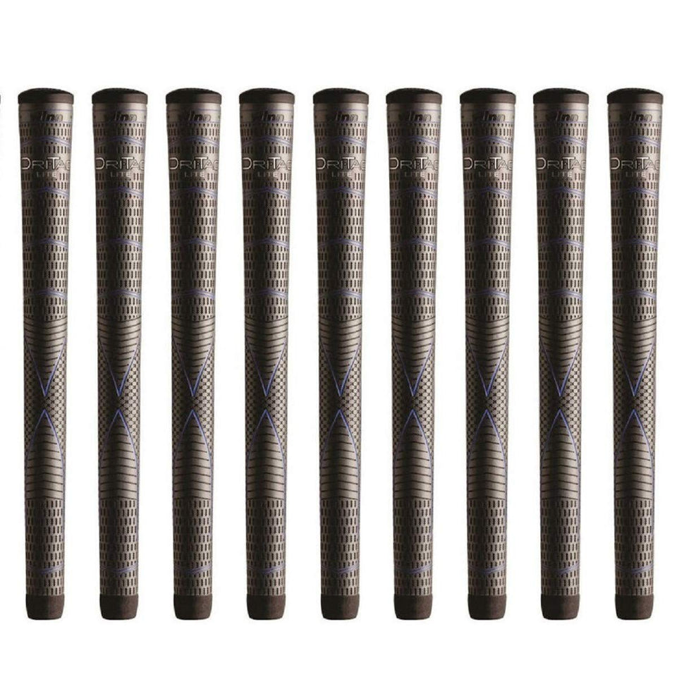 Winn Dri-Tac Lite midsize dark gray grip bundle, front view; lightweight feel aids swing tempo.