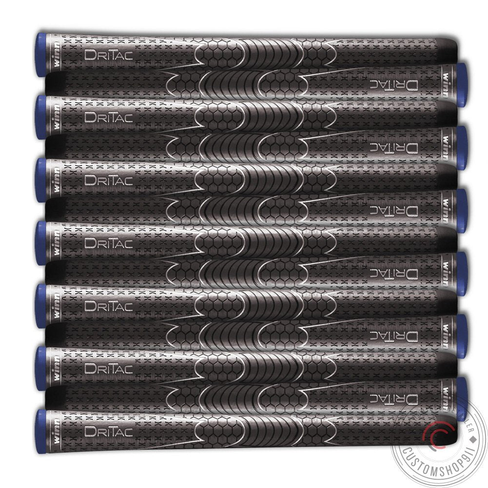 Winn Dri-Tac midsize dark gray golf grip bundle pack-shot showing tacky all-weather grip.