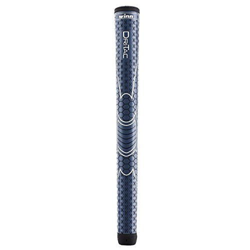 Winn Dri-Tac navy grip close-up highlights cushioned feel and non-slip performance in rain.