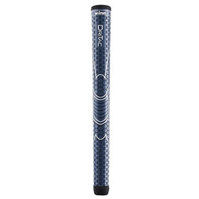 Winn Dri-Tac navy grip close-up highlights cushioned feel and non-slip performance in rain.