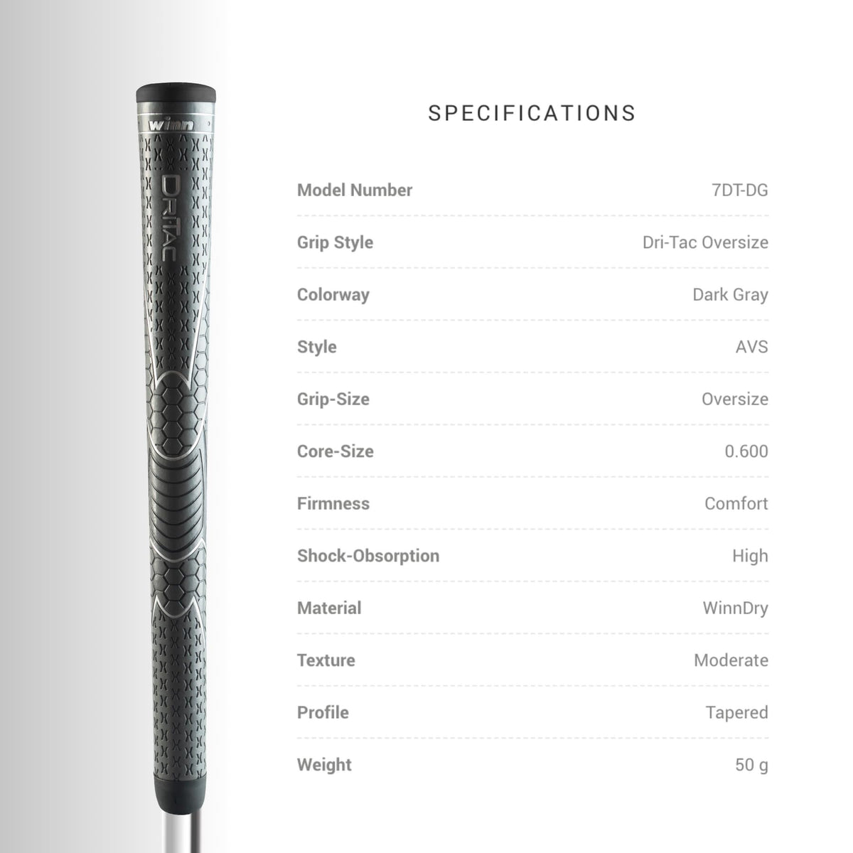 Winn Dri-Tac Oversize grips on iron demonstrates comfortable control during long rounds.