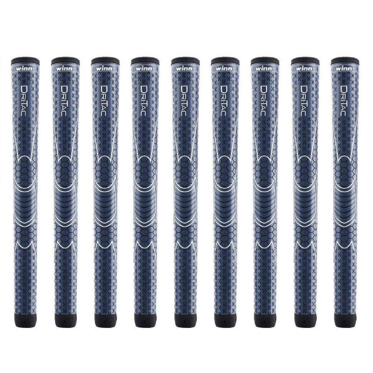 Winn Dri-Tac Oversize Navy Blue grip closeup showing tacky feel for secure hold