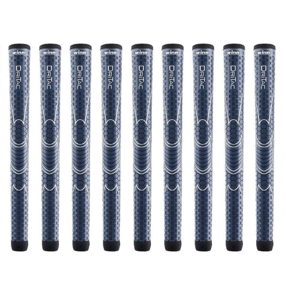 Winn Dri-Tac Oversize Navy Blue grip closeup showing tacky feel for secure hold