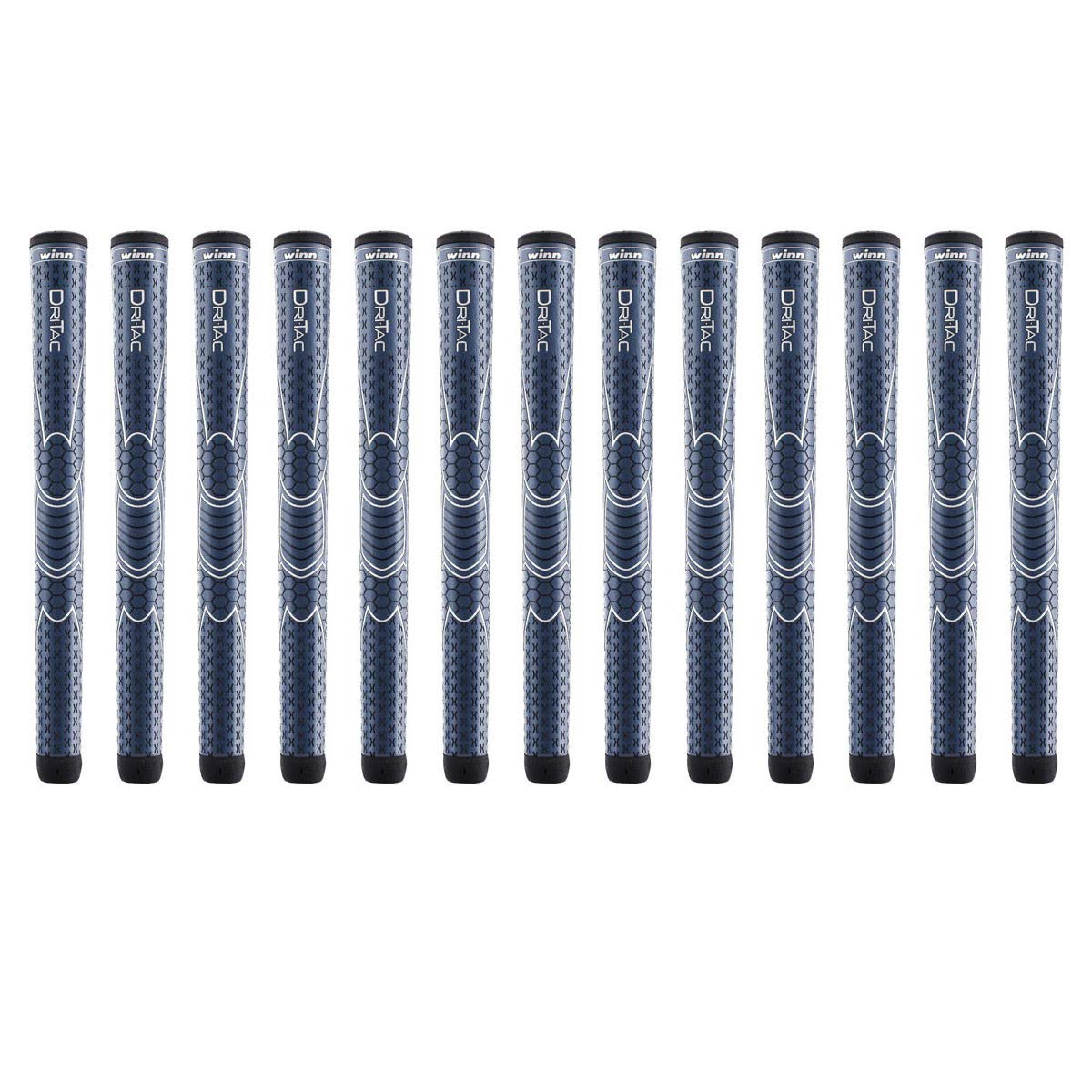 Winn Dri-Tac navy grip closeup highlighting cushioned feel and dry tack.