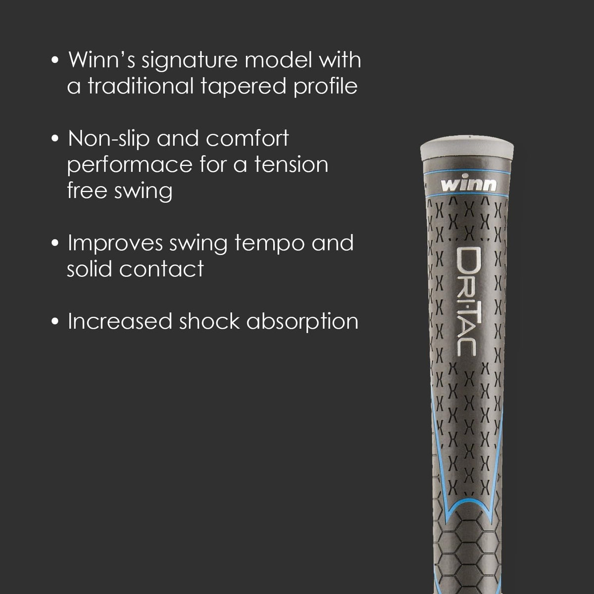 Winn Dri-Tac polymer texture close-up; tacky yet cushioned for confident grip.