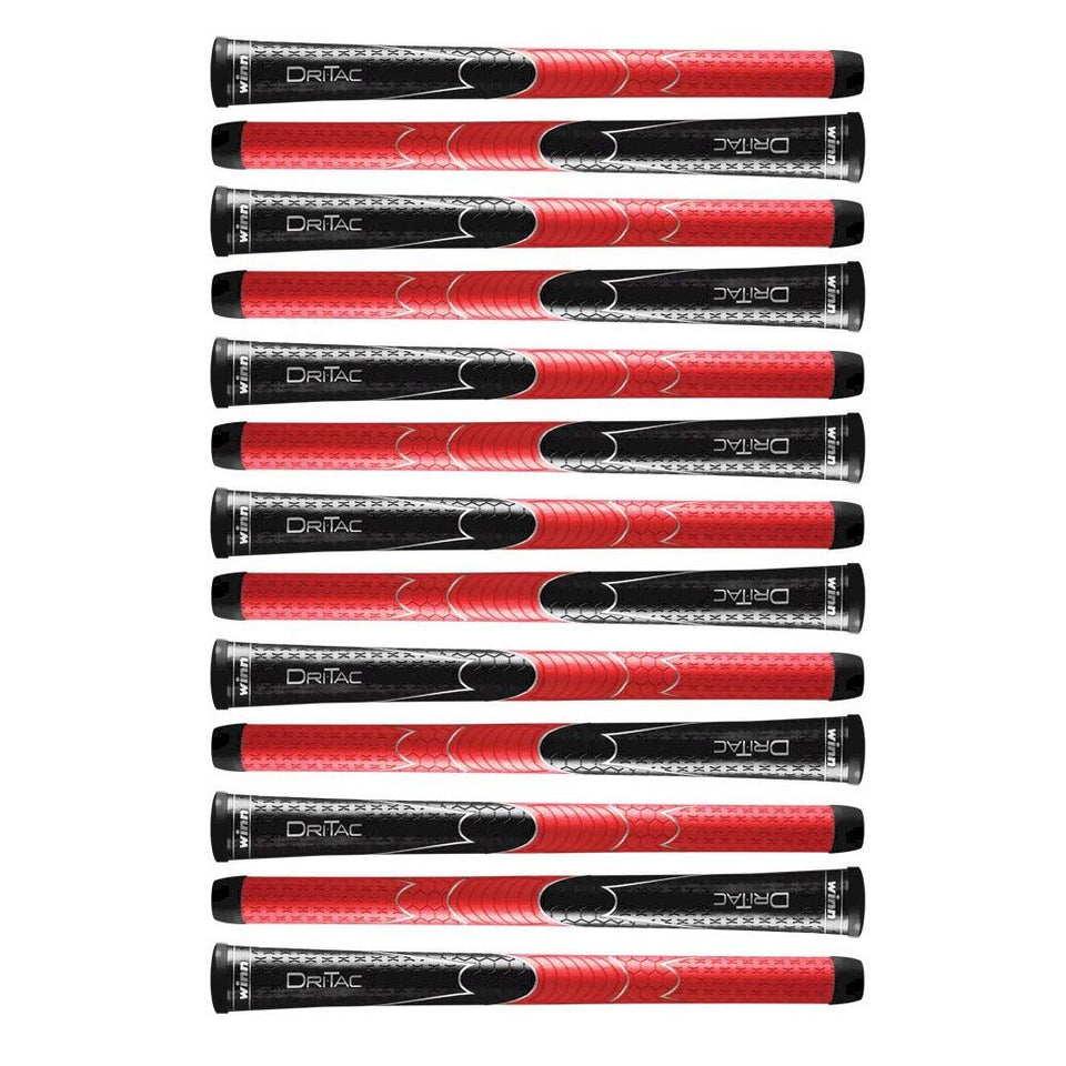 Winn Dri-Tac standard black/red golf grip bundle for a secure grip in wet conditions.