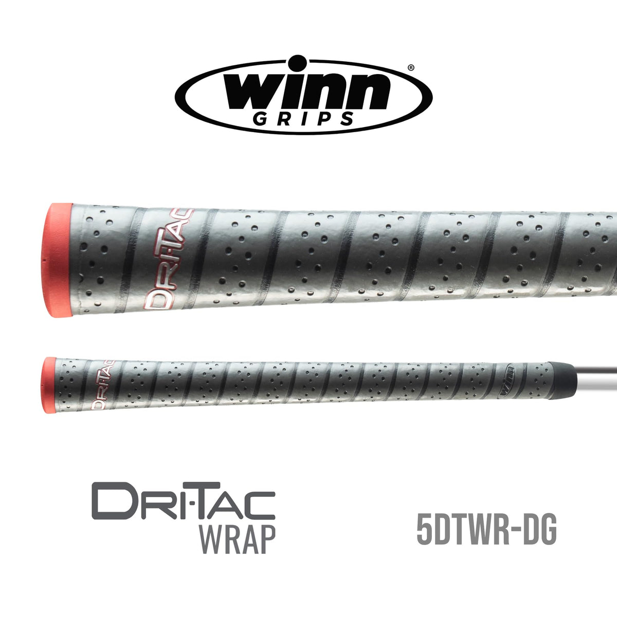 Winn Dri-Tac Wrap grips displayed assembled, showing 0.600 inch core for standard fit.